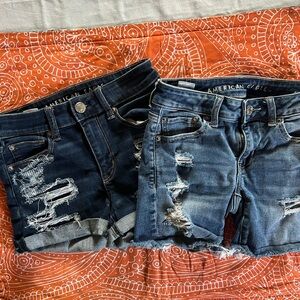 American Eagle Outfitters Distressed Denim Jean Shorts - Dark Blue & Medium Blue